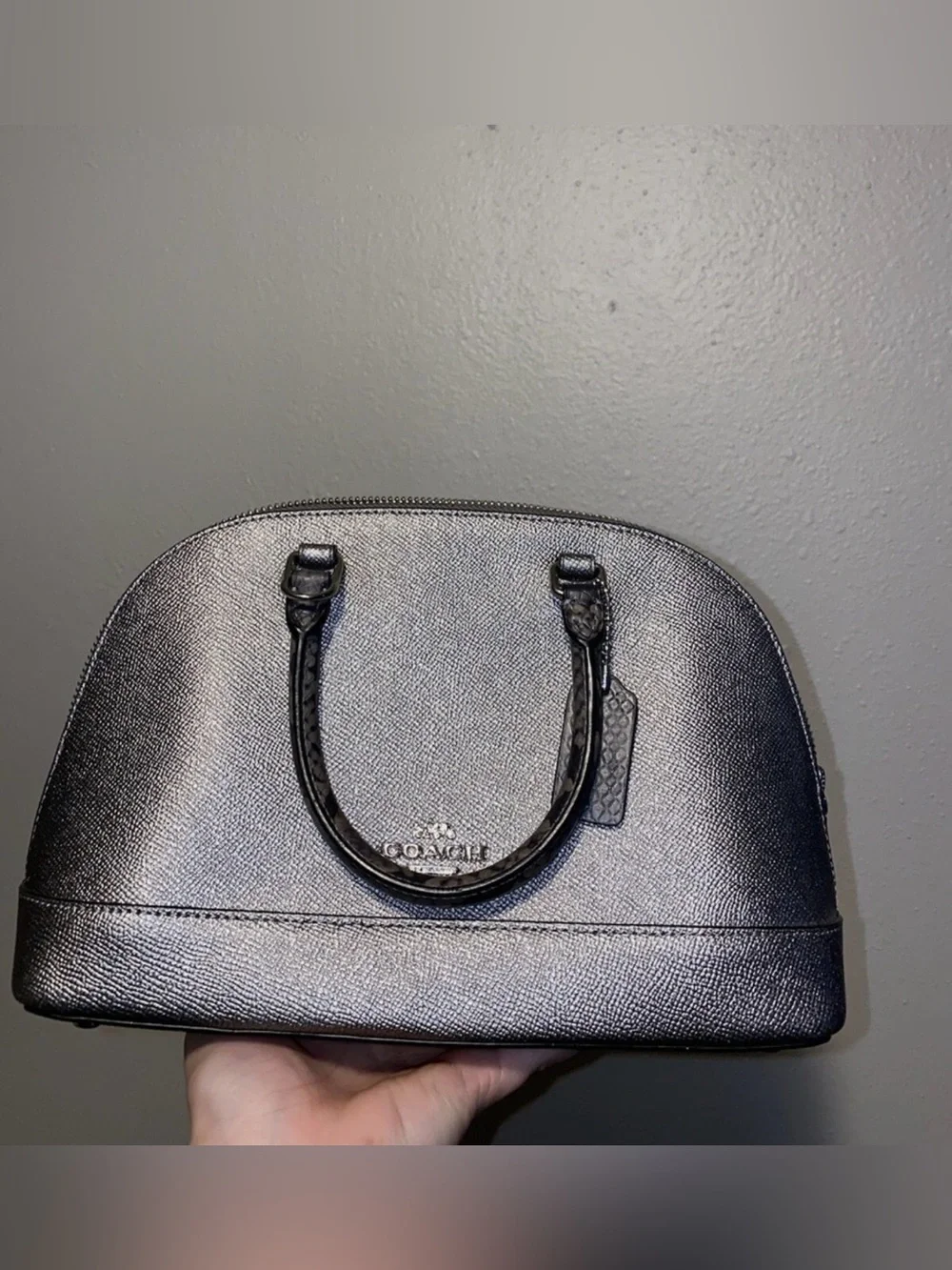 Coach F38057 Mini Sierra Signature Satchel Handbag - Silver/Snakeskin